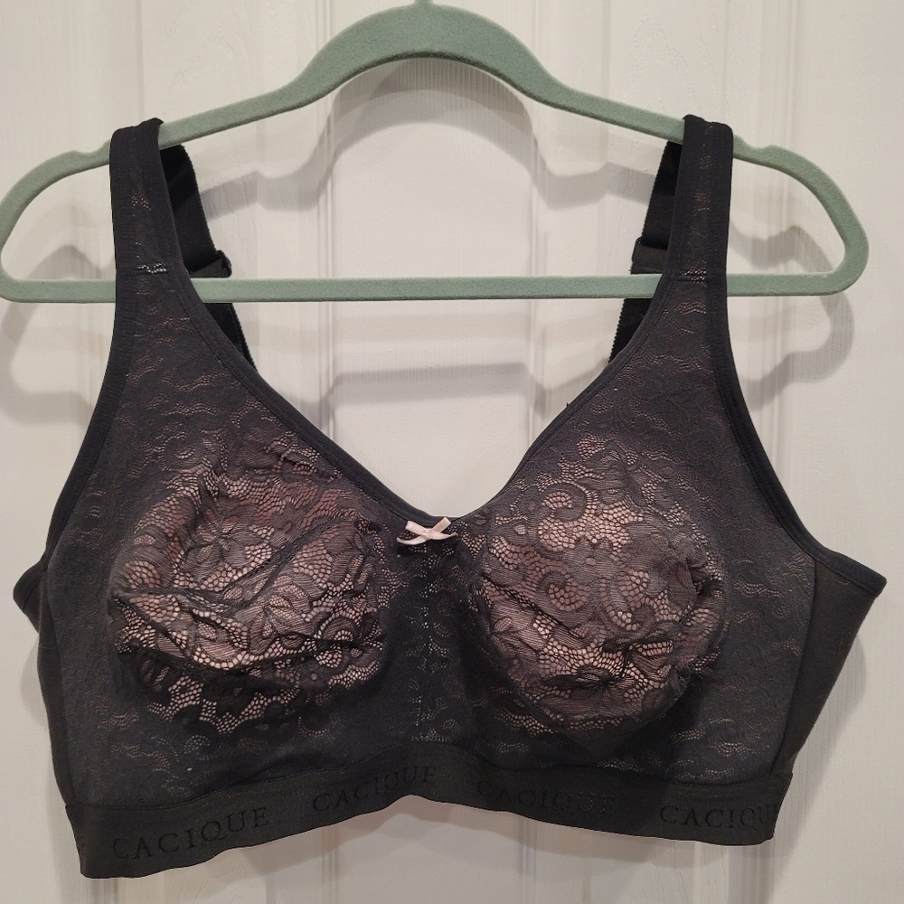 Sz 44DD Black Cacique Unlined Full Coverage Wireless Bra